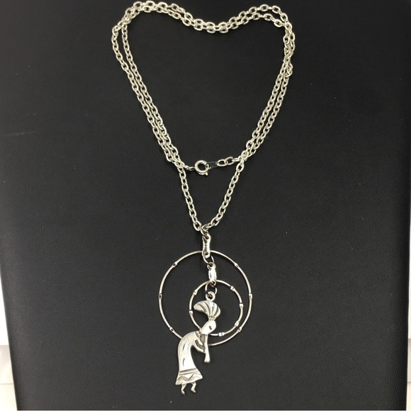 Women’s Kokopelli Pendant Necklace Silver Tone Western Boho Bohemian Chain - Picture 5 of 6